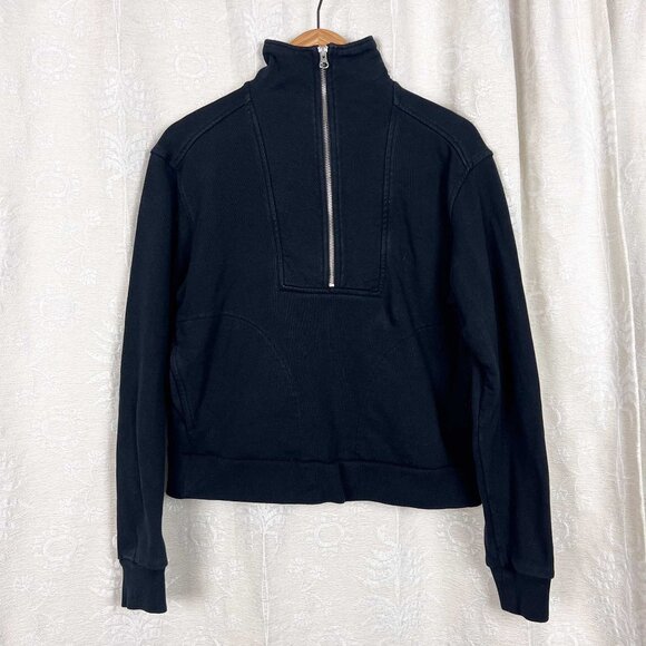 Everlane The Track Half-Zip sweatshirt black organic cotton cropped top - Picture 2 of 8